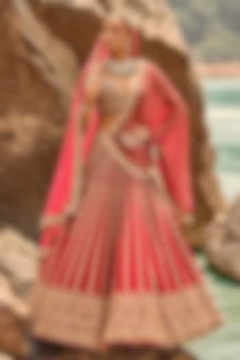 Crimson Red Raw Silk Zardosi Embroidered Bridal Bridal Lehenga Set by NITIKA GUJRAL at Pernia's Pop Up Shop