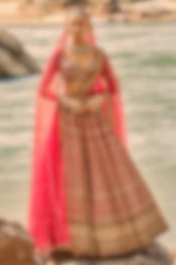 Regal Red Raw Silk Zardosi Embroidered Bridal Bridal Lehenga Set by NITIKA GUJRAL at Pernia's Pop Up Shop