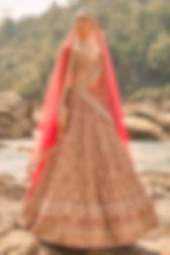 Flame Red Raw Silk Zardosi Embroidered Bridal Bridal Lehenga Set by NITIKA GUJRAL at Pernia's Pop Up Shop