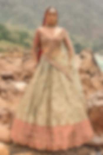 Misty Sage Green Raw Silk Zardosi Embroidered Bridal Bridal Lehenga Set by NITIKA GUJRAL at Pernia's Pop Up Shop