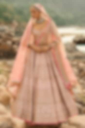 Blush Pink Raw Silk Embroidered Bridal Bridal Lehenga Set by NITIKA GUJRAL at Pernia's Pop Up Shop
