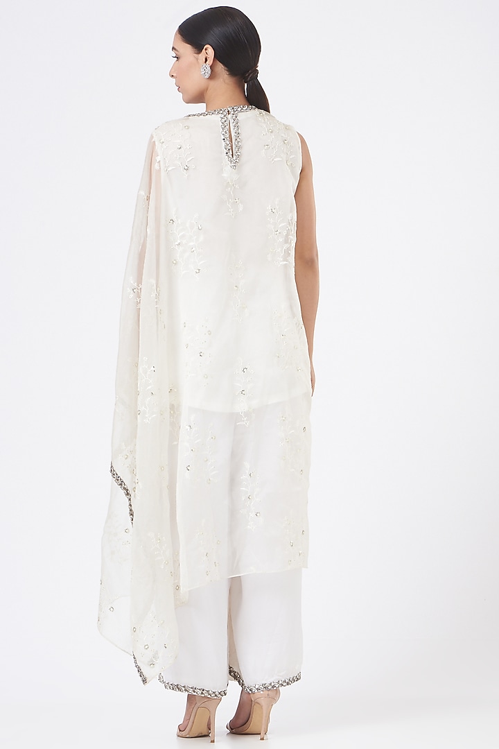 White Satin Organza Pant Set by NITIKA GUJRAL at Pernia's Pop Up Shop