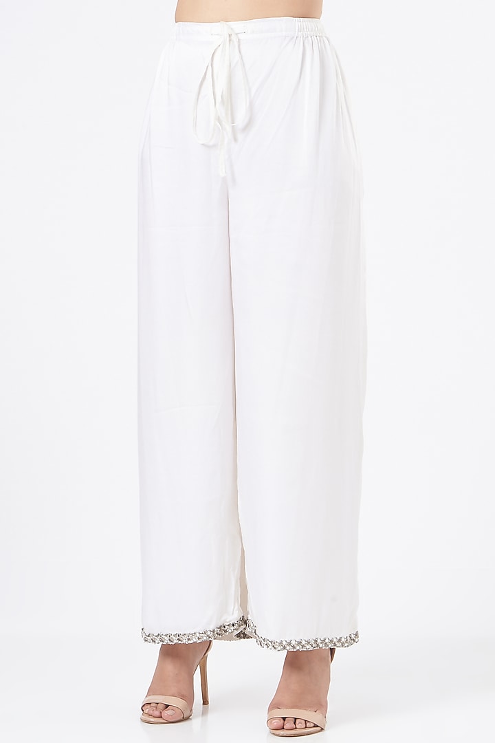 White Satin Organza Pant Set by NITIKA GUJRAL at Pernia's Pop Up Shop