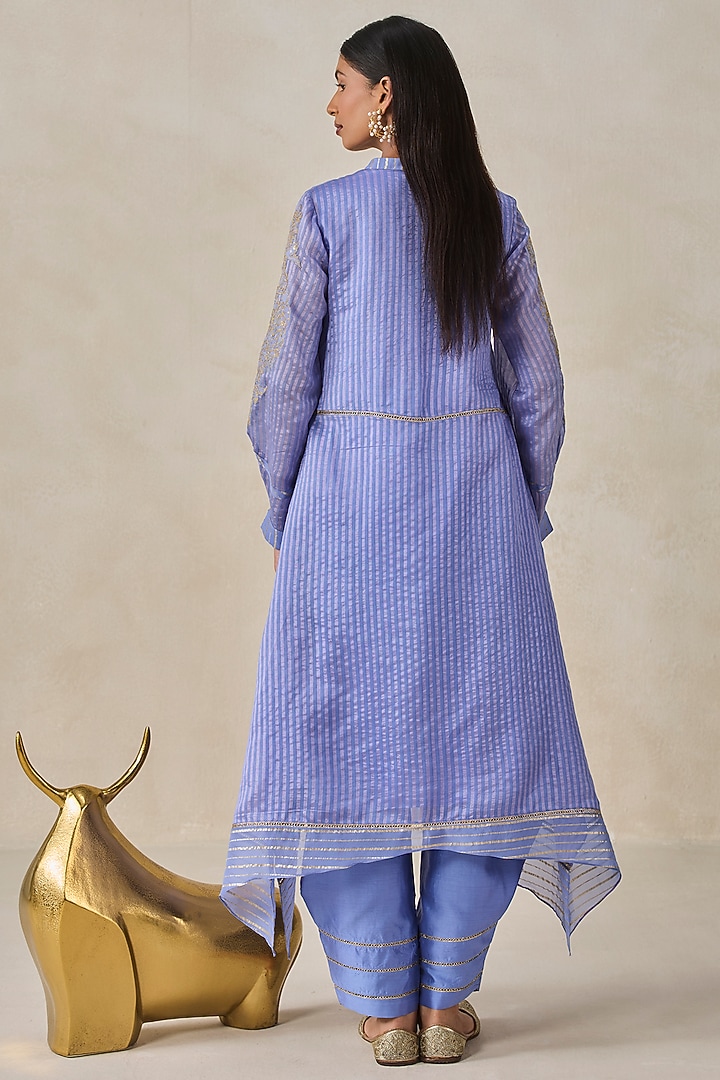 Ink Blue Chanderi Applique Embroidered Kurta Set by NITIKA GUJRAL at Pernia's Pop Up Shop