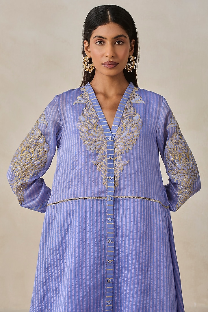 Ink Blue Chanderi Applique Embroidered Kurta Set by NITIKA GUJRAL at Pernia's Pop Up Shop