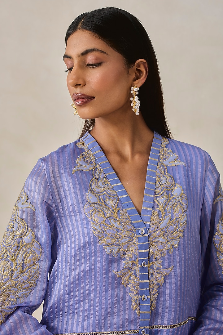 Ink Blue Chanderi Applique Embroidered Kurta Set by NITIKA GUJRAL at Pernia's Pop Up Shop