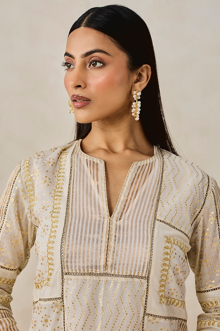 Ivory Chanderi Patchwork Kurta Set by NITIKA GUJRAL at Pernia's Pop Up Shop