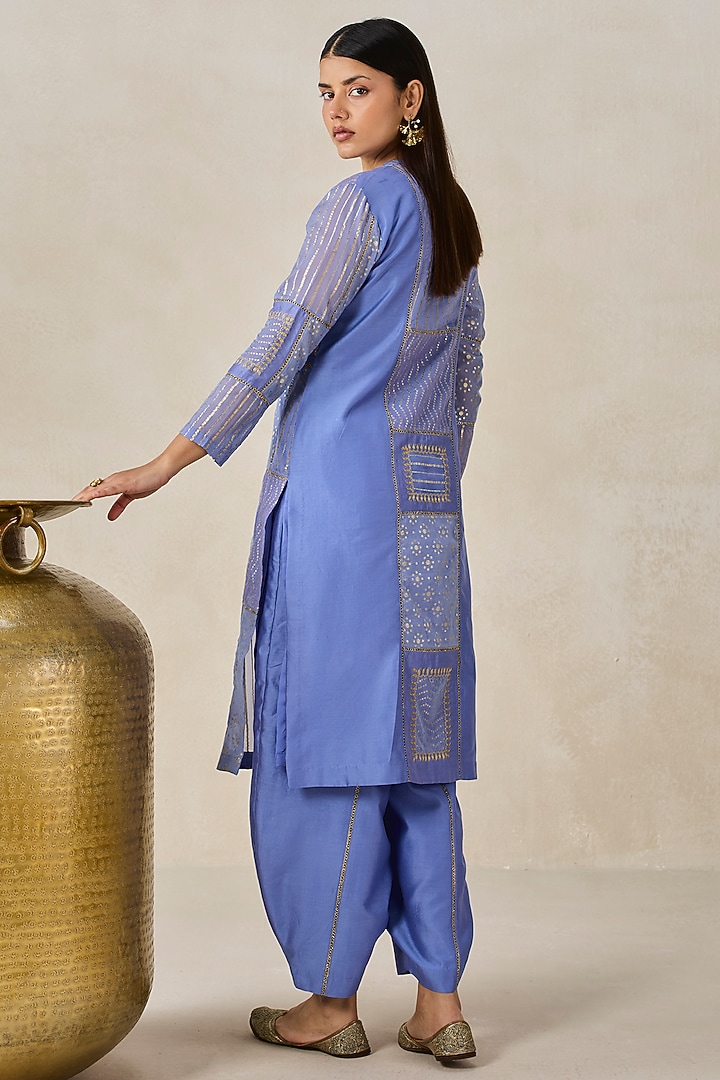 Ink Blue Chanderi Patchwork Kurta Set by NITIKA GUJRAL at Pernia's Pop Up Shop