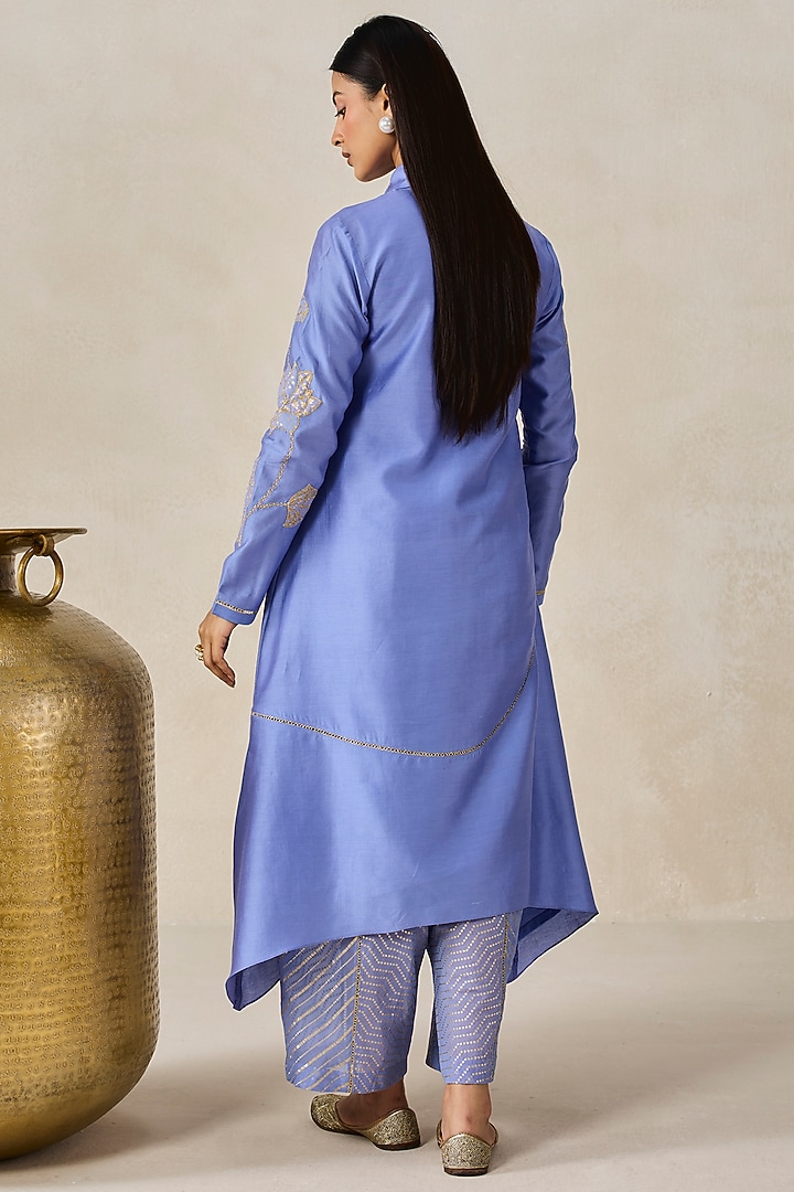 Ink Blue Chanderi Applique Embroidered Kurta Set by NITIKA GUJRAL at Pernia's Pop Up Shop