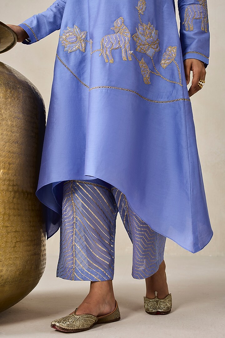 Ink Blue Chanderi Applique Embroidered Kurta Set by NITIKA GUJRAL at Pernia's Pop Up Shop