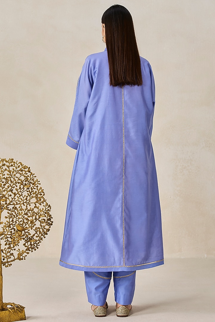 Ink Blue Chanderi Applique Embroidered Kurta Set by NITIKA GUJRAL at Pernia's Pop Up Shop
