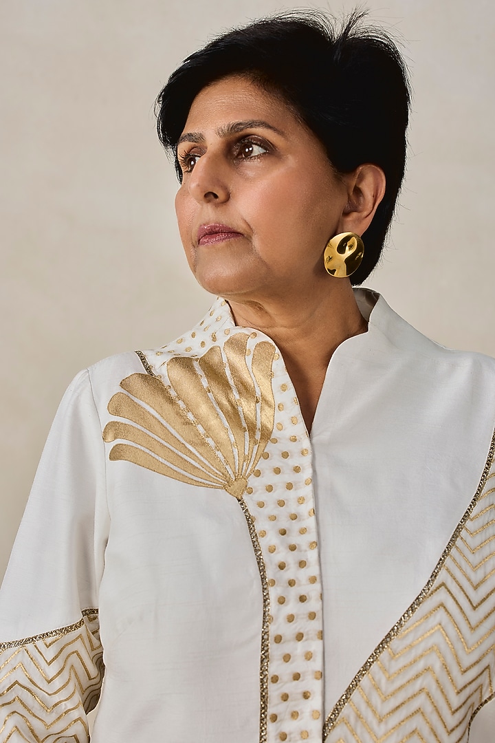 Ivory Chanderi Applique Embroidered Co-Ord Set by NITIKA GUJRAL at Pernia's Pop Up Shop