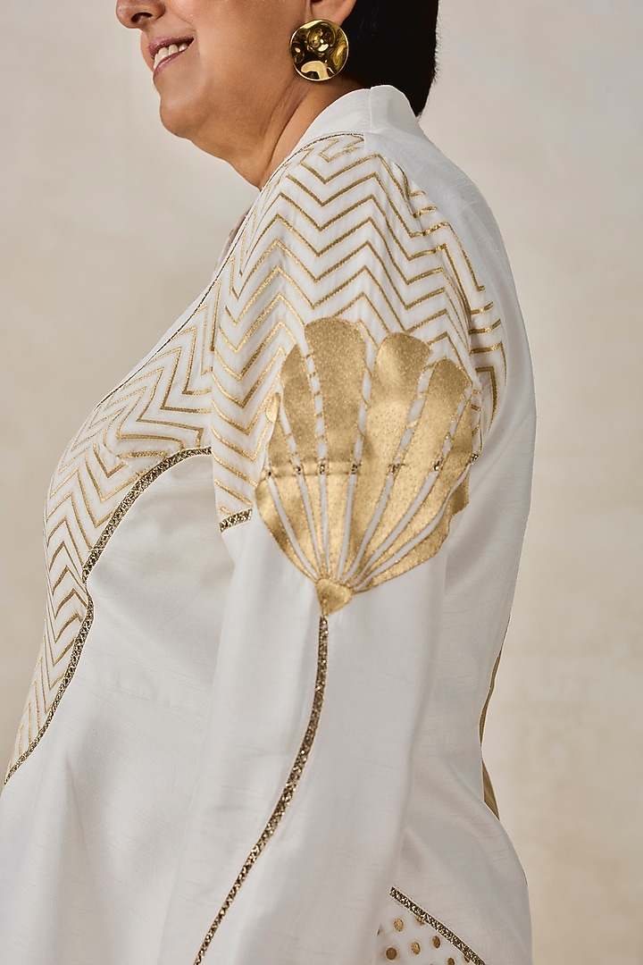 Ivory Chanderi Applique Embroidered Co-Ord Set by NITIKA GUJRAL at Pernia's Pop Up Shop