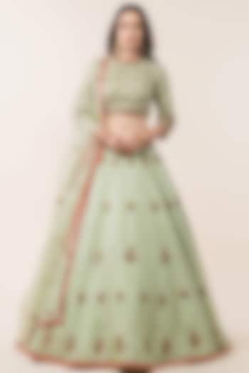 Apple Green Organza Dori Embroidered Bridal Lehenga Set by NITIKA GUJRAL at Pernia's Pop Up Shop