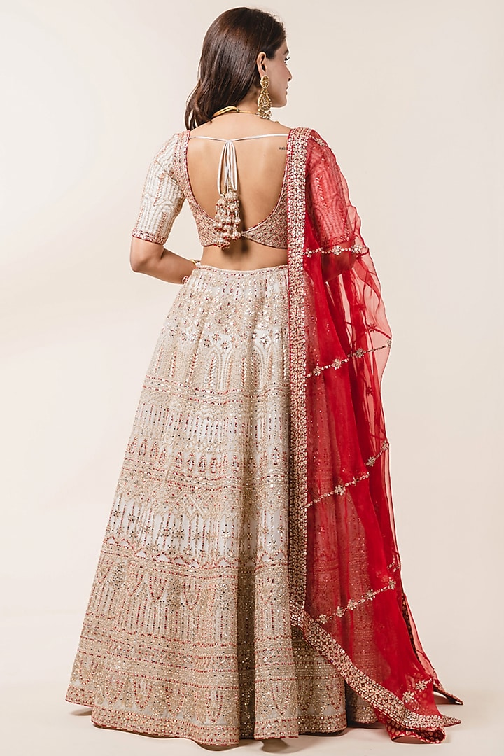 Ivory Organza Gota Embellished Bridal Lehenga Set by NITIKA GUJRAL at Pernia's Pop Up Shop