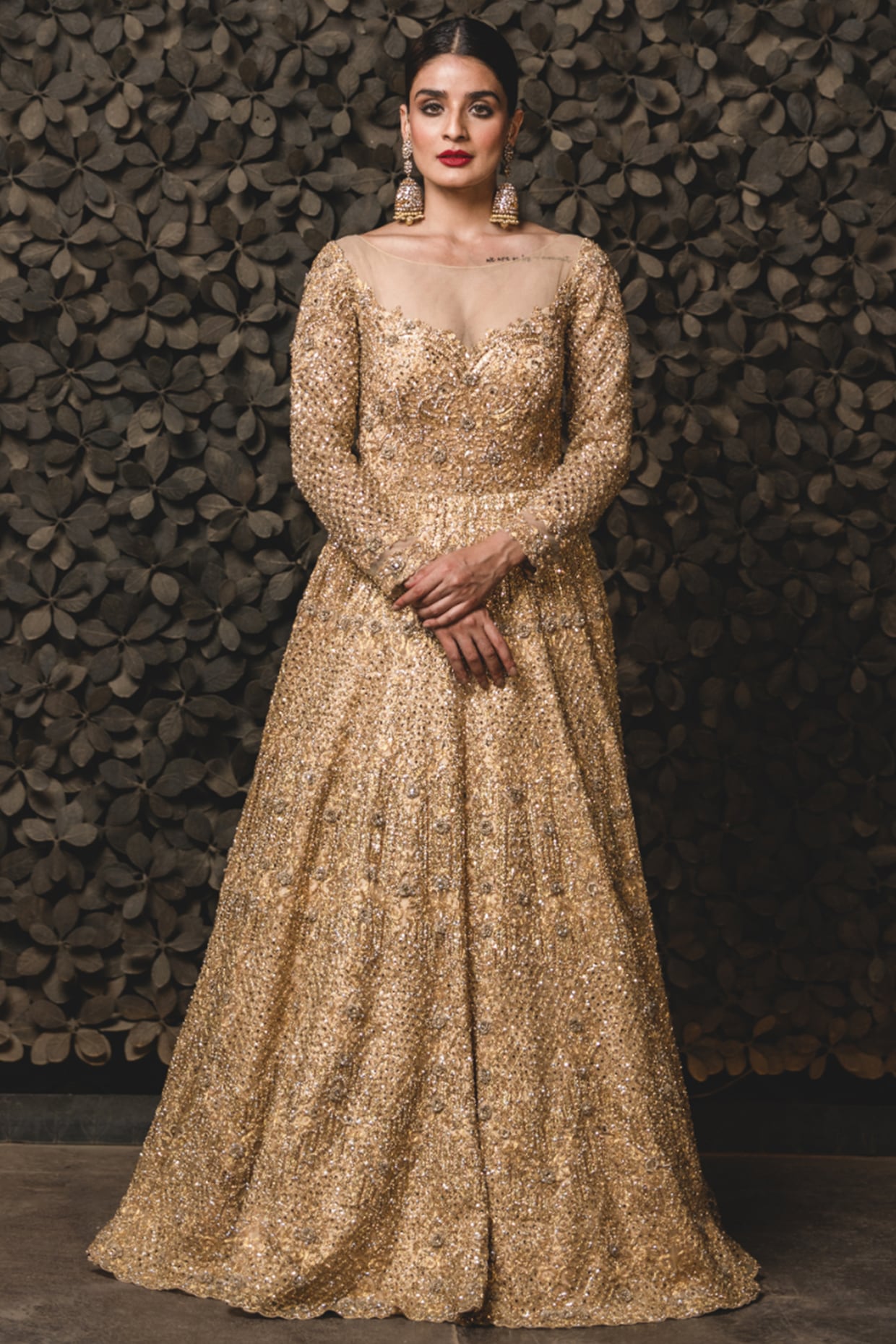 Georgette Long Gown With Bandhani Dupatta