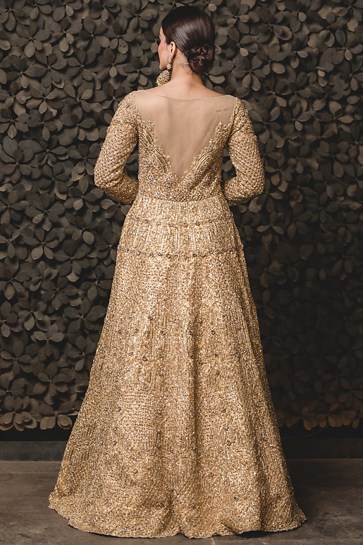 Golden Embroidered Bridal Gown With Dupatta by NITIKA GUJRAL at Pernia's Pop Up Shop