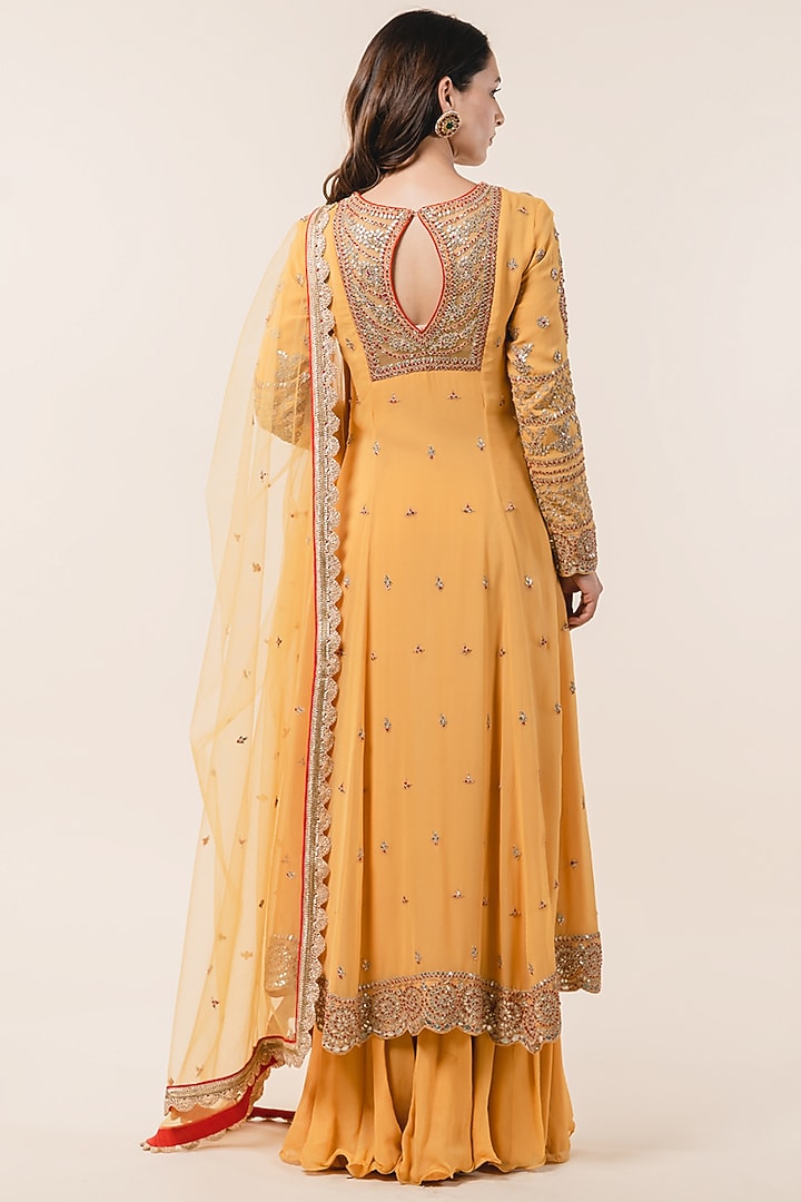 Mustard Georgette Wedding Sharara Set by NITIKA GUJRAL at Pernia's Pop Up Shop