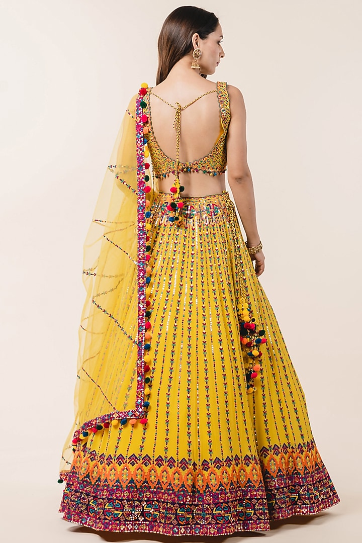 Yellow Georgette Embroidered Bridal Lehenga Set by NITIKA GUJRAL at Pernia's Pop Up Shop