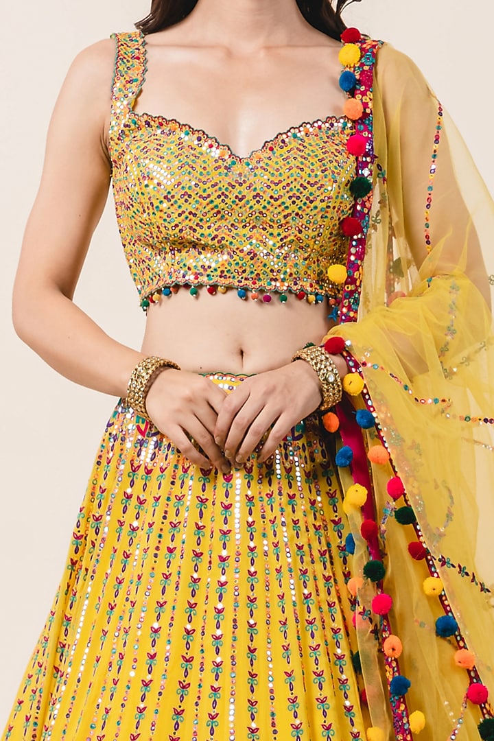Yellow Georgette Embroidered Bridal Lehenga Set by NITIKA GUJRAL at Pernia's Pop Up Shop
