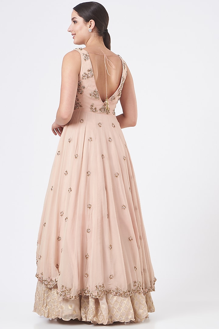 Nude Georgette & Banarasi Embroidered Wedding Lehenga Set by NITIKA GUJRAL at Pernia's Pop Up Shop