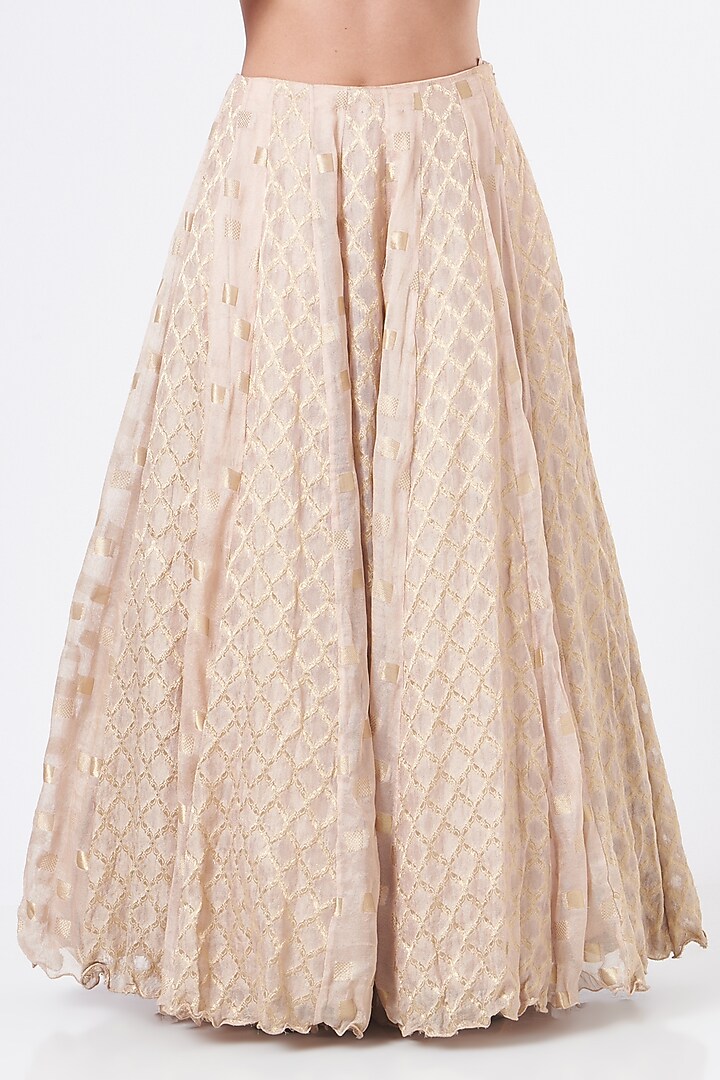 Nude Georgette & Banarasi Embroidered Wedding Lehenga Set by NITIKA GUJRAL at Pernia's Pop Up Shop