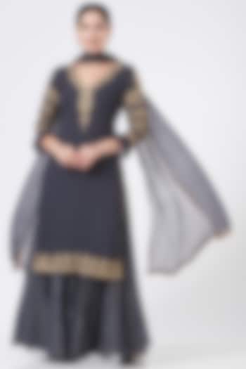 Charcoal Grey Embroidered Kurta Set by NITIKA GUJRAL