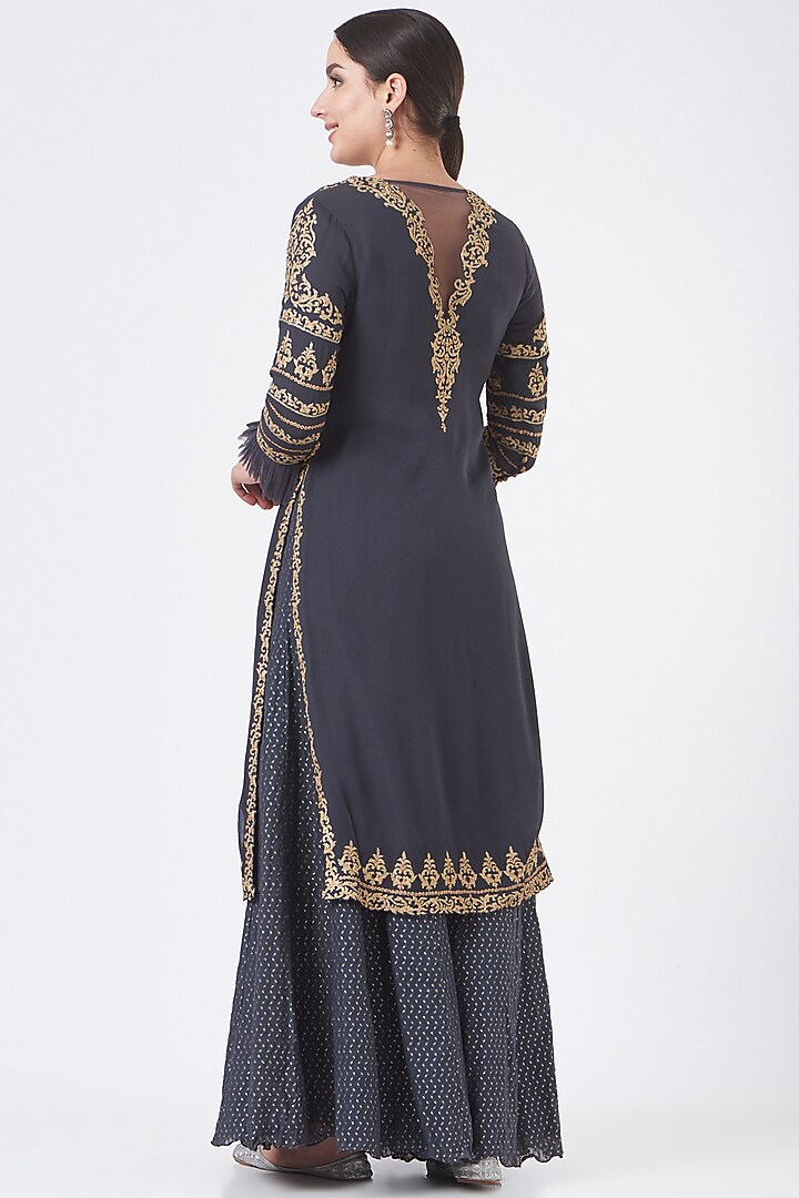 Charcoal Grey Embroidered Kurta Set by NITIKA GUJRAL at Pernia's Pop Up Shop