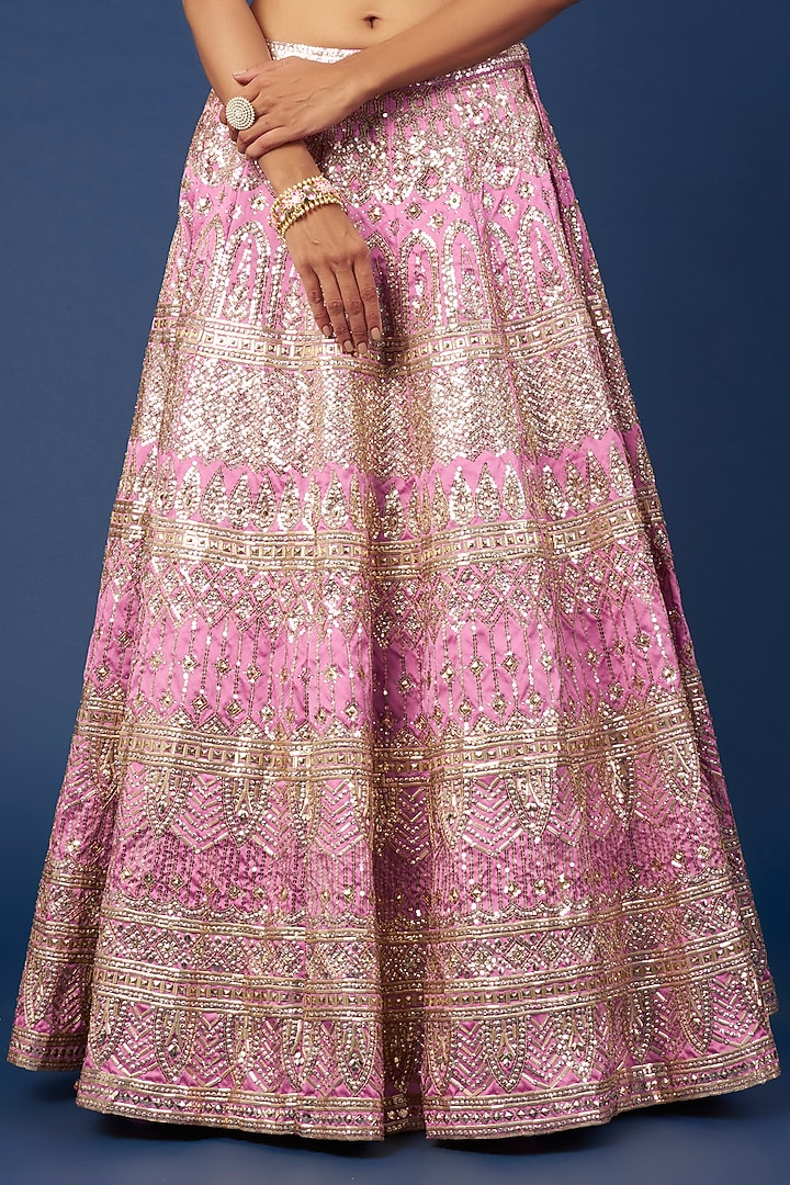Pink Tulle Sequins Embroidered Bridal Lehenga Set by NITIKA GUJRAL at Pernia's Pop Up Shop