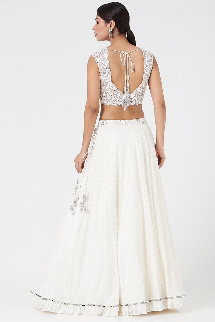 Ivory Georgette Resham Embroidered Wedding Lehenga Set by NITIKA GUJRAL at Pernia's Pop Up Shop