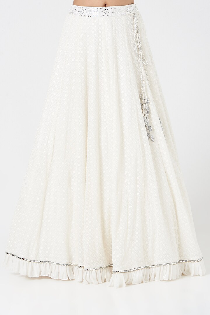Ivory Georgette Resham Embroidered Wedding Lehenga Set by NITIKA GUJRAL at Pernia's Pop Up Shop