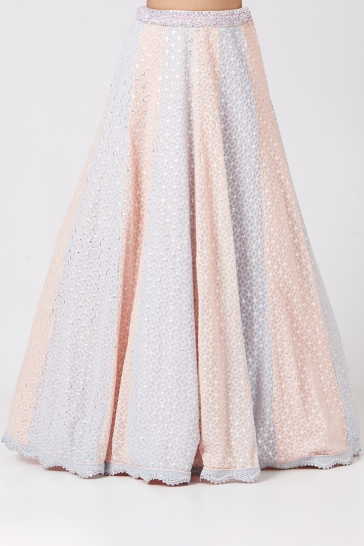 Blush Pink & Powder Blue Georgette Panelled Wedding Lehenga Set by NITIKA GUJRAL at Pernia's Pop Up Shop