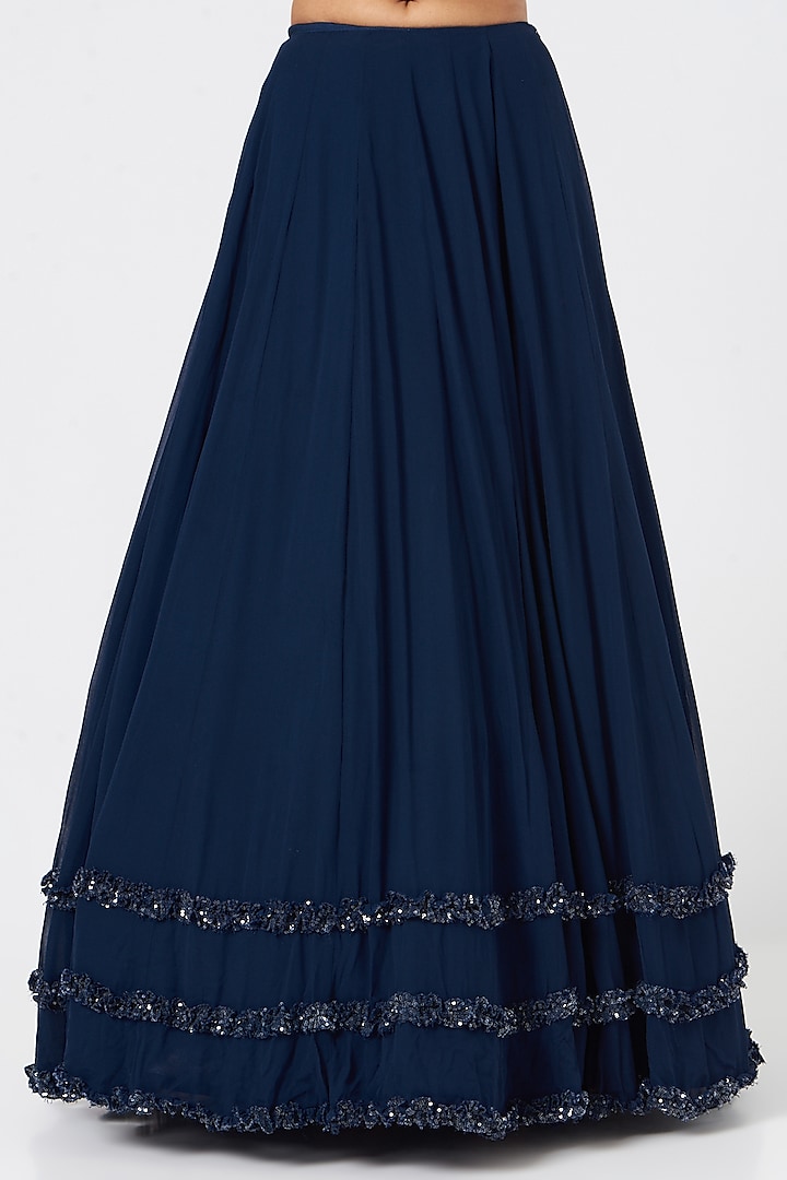 Navy Blue Georgette Embroidered Wedding Lehenga Set by NITIKA GUJRAL at Pernia's Pop Up Shop