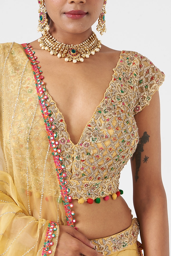 Bright Yellow Organza & Net Wedding Lehenga Set by NITIKA GUJRAL at Pernia's Pop Up Shop