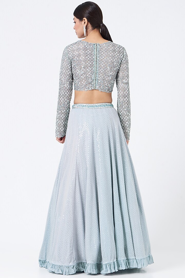Sky Blue Georgette Self Embroidered Wedding Lehenga Set by NITIKA GUJRAL at Pernia's Pop Up Shop