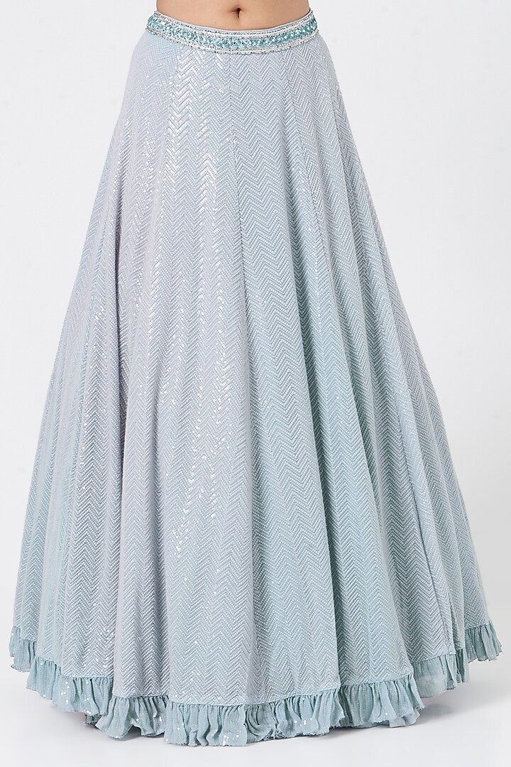Sky Blue Georgette Self Embroidered Wedding Lehenga Set by NITIKA GUJRAL at Pernia's Pop Up Shop