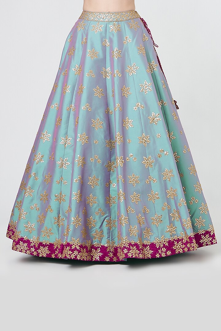 Aqua Taffeta Gota Embroidered Wedding Lehenga Set by NITIKA GUJRAL at Pernia's Pop Up Shop