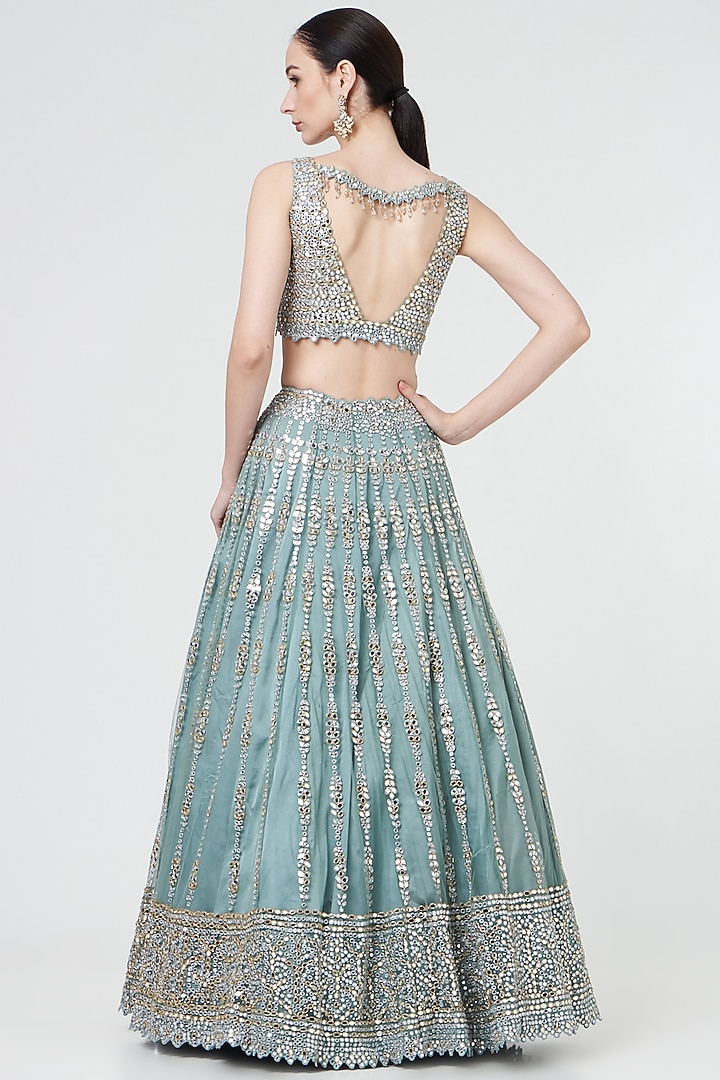 Jade Green Tulle Beads Embroidered Bridal Lehenga Set by NITIKA GUJRAL at Pernia's Pop Up Shop