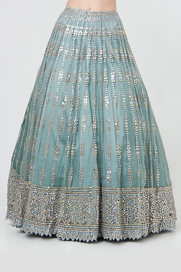 Jade Green Tulle Beads Embroidered Bridal Lehenga Set by NITIKA GUJRAL at Pernia's Pop Up Shop