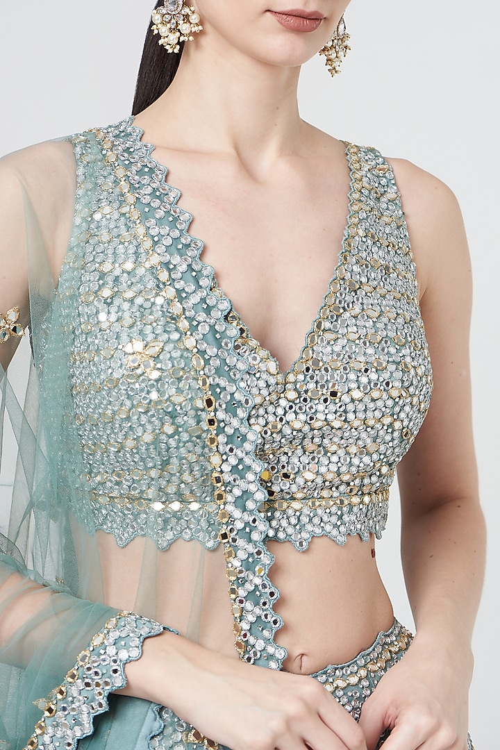 Jade Green Tulle Beads Embroidered Bridal Lehenga Set by NITIKA GUJRAL at Pernia's Pop Up Shop