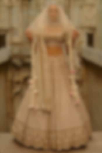 Cream Raw Silk Hand Embroidered Bridal Lehenga Set by NITIKA GUJRAL at Pernia's Pop Up Shop