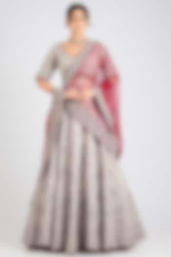 Silver Tissue Sequins Embroidered Bridal Lehenga Set by NITIKA GUJRAL at Pernia's Pop Up Shop