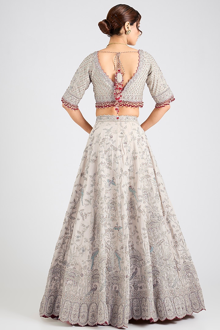 Silver Tissue Sequins Embroidered Bridal Lehenga Set by NITIKA GUJRAL at Pernia's Pop Up Shop