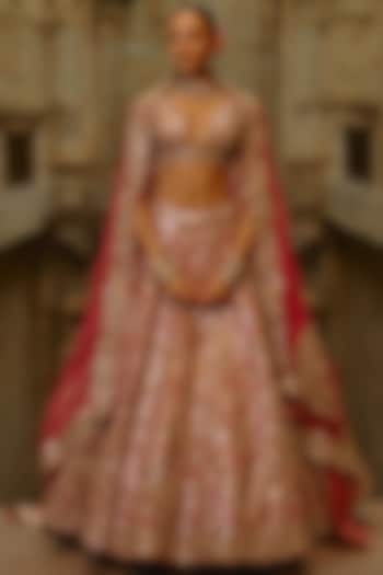 Rust Taffeta Mirror Embellished Bridal Lehenga Set by NITIKA GUJRAL at Pernia's Pop Up Shop