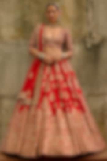 Red Net Zardosi Embellished Bridal Lehenga Set by NITIKA GUJRAL at Pernia's Pop Up Shop
