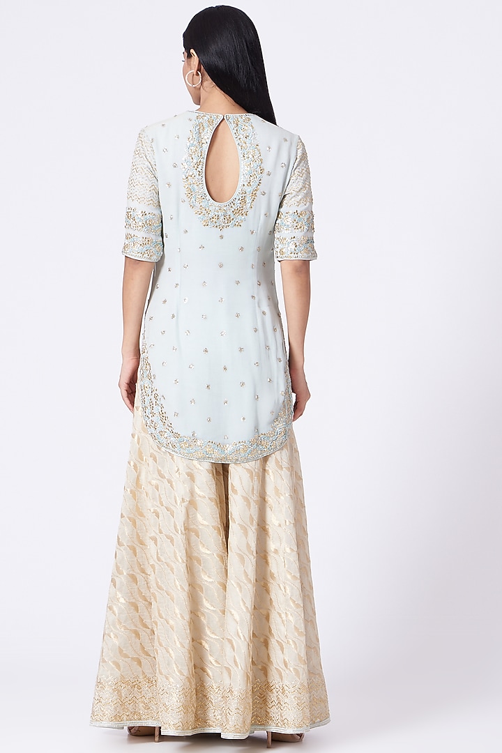 Powder Blue Georgette Gota Embroidered Kurta Set by NITIKA GUJRAL at Pernia's Pop Up Shop