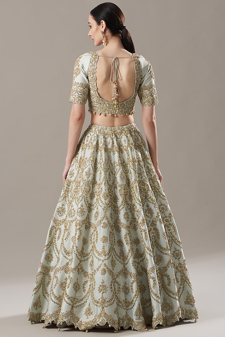 Grey Taffeta Beads Embellished Wedding Lehenga Set by NITIKA GUJRAL at Pernia's Pop Up Shop
