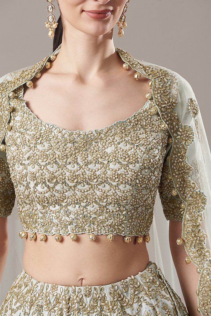 Grey Taffeta Beads Embellished Wedding Lehenga Set by NITIKA GUJRAL at Pernia's Pop Up Shop