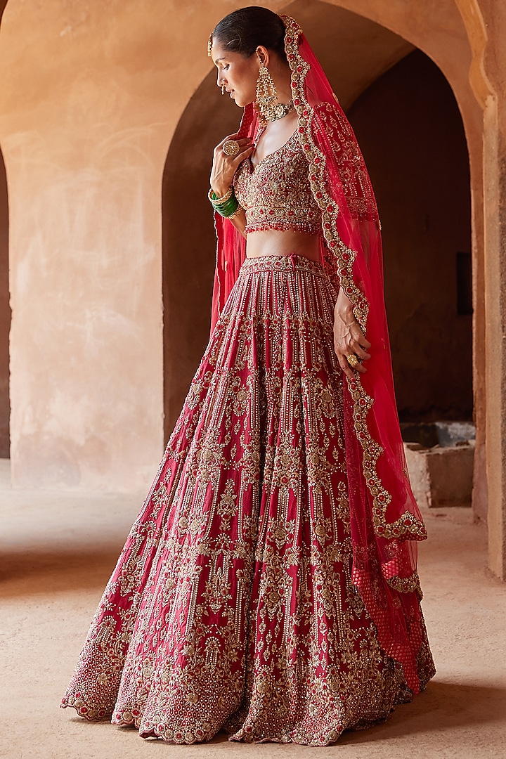 bridal lehenga blood red colour