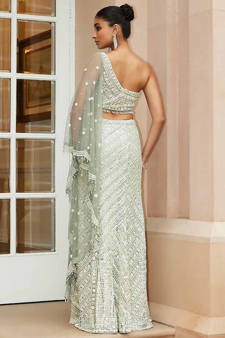 Grey Net Sequins & Crystal Embroidered Skirt Set by NITIKA GUJRAL at Pernia's Pop Up Shop